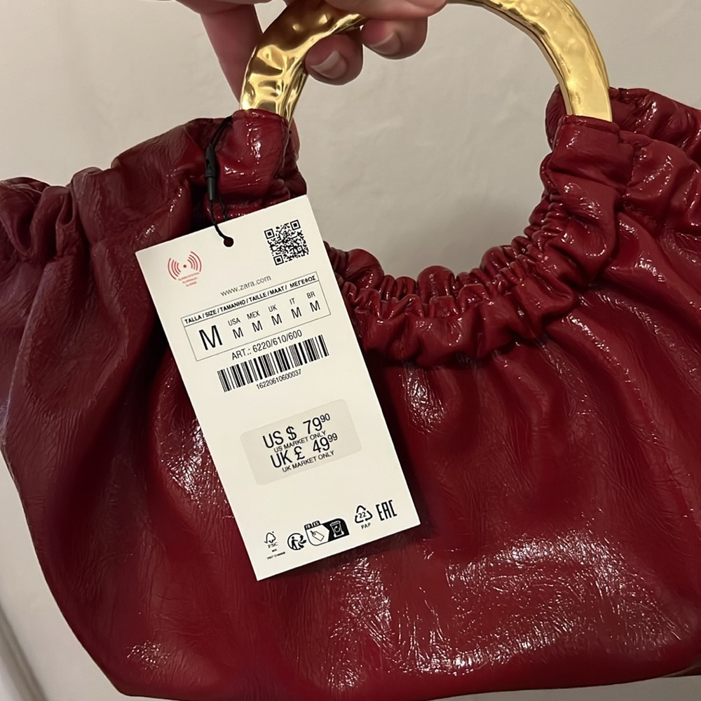 Red Handbag with Gold Handle - Picture 2 of 8